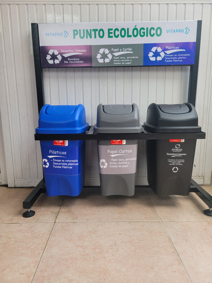 Punto Ecológico, Estación de reciclaje, de 10 litros, tres tachos.