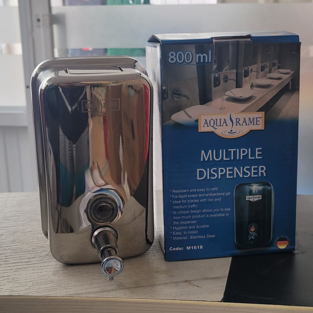 Dispensador de 800 ml acero inoxidable multiusos.